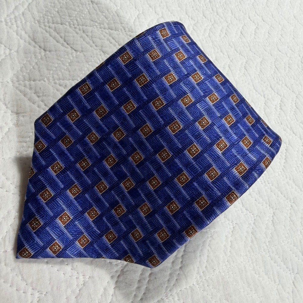 JZ Richards For Nordstrom 100% Silk Tie Blue Geometric‎ Pattern Men's Necktie